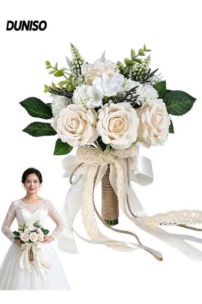 Generic Wedding Bouquets for Bride, Realistic Silk Flowers Artificial Roses, ...