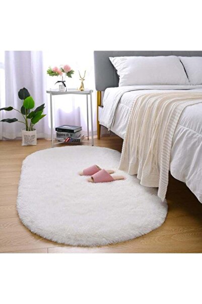 Generic Soft Shaggy Rug for Kids Bedroom, Oval 2.6'x5.3' Cream Plush Fluffy C...