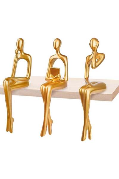 Generic 3pcs Abstract Figures Resin Statue Gold Thinker Sculpture Ornament Go...