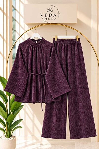 MODA VEDAT Kadın Fitilli Kadife Kumaş Pantolon Takım -0550