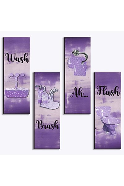 Generic ARS® 4 Pcs Purple Bathroom Decor Set - Funny Wooden Wall Art for Home...
