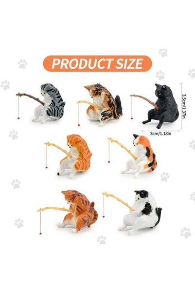 Generic 7 Pcs Fish Tank Cat Statue Decorations Personalized Ornament Fishing ...
