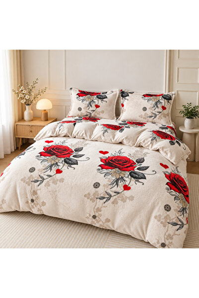 East Comfort Lenjerie Cocolino 4 piese cu trandafiri rosii si inimioare, cear...