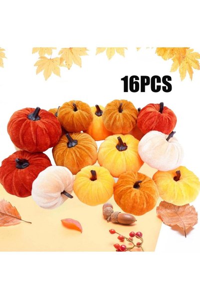 Generic Artificial Velvet Pumpkins Set of 16，Fabric Artificial Craft Pumpkin ...