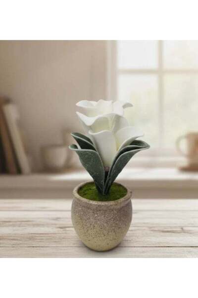 Generic Next Rose Artificial White Flower with Pot - Polystyrene Foam Materia...