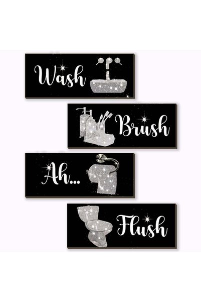 Generic ARS® 4 Pcs Silver Bathroom Decor Funny Wall Art Wooden Accessories Set