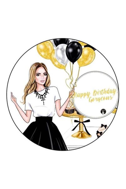 Generic Happy Birthday Gorgeous Printed Fridge Magnet White/Black/Gold 5.5cm