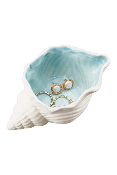Generic Conch Shape Ceramic Jewelry Tray – Aqua Shell Trinket Dish, Ring & Ea...