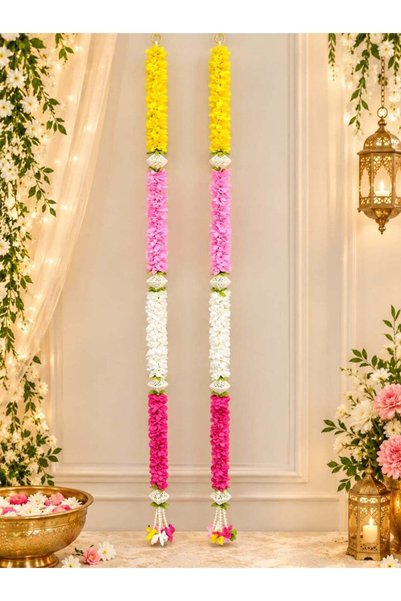 Generic Rajshi Multicolor Artificial Flower Hanging with Decorative Beads – Y...