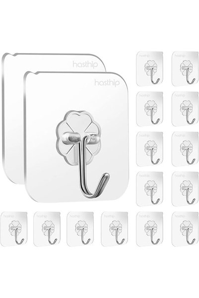 HASTHIP ®   16 قطعة من خطافات الحائط ذاتية اللصق للحمام والمطبخ، مقاومة للماء...