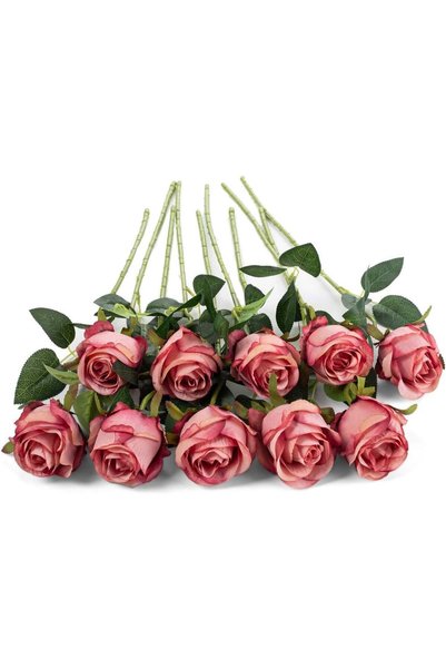 Generic 10 Pcs Artificial Silk Rose Flowers, Long Stem Fake Roses for Wedding...