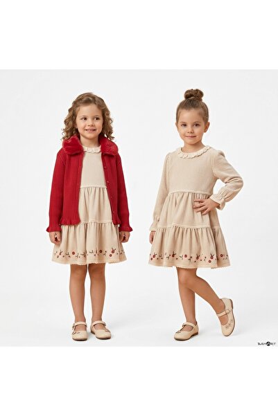miss topkids فستان بناتي بيج بأكمام طويلة وتطريز أزهار