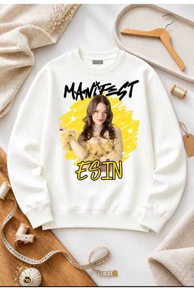NOFLEN Manifest Krem Renk Oversize Esin (2-13)Tasarım Baskılı Unisex Sweatshirt