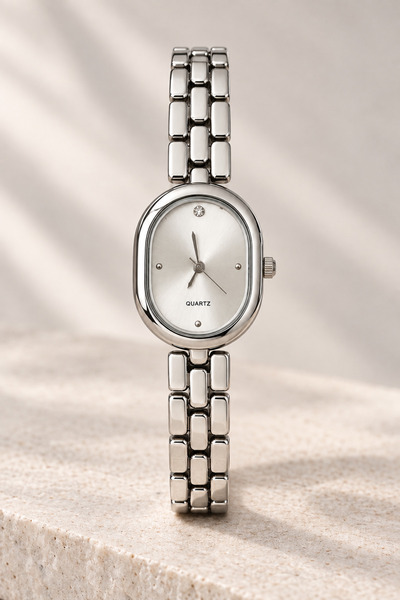 GANYMET Silver Color Women's Wristwatch – Oval Case, Radiant Textured Silver ...