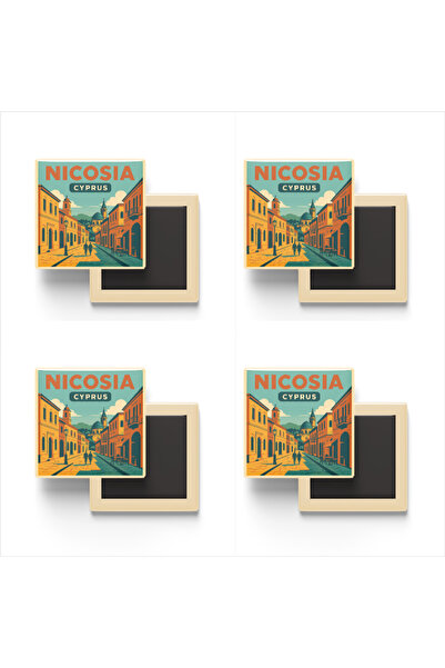 Lefkoşa Kıbrıs - Ledra Caddesi - 4 Adet - Baskılı Buzdolabı Magneti 9x9 cm