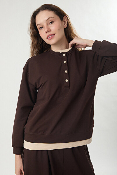 ZÜLAYS Button Detailed Garnished T-Shirt Brown
