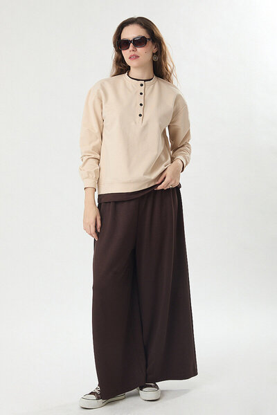 ZÜLAYS Button Detailed Garnished T-Shirt Beige