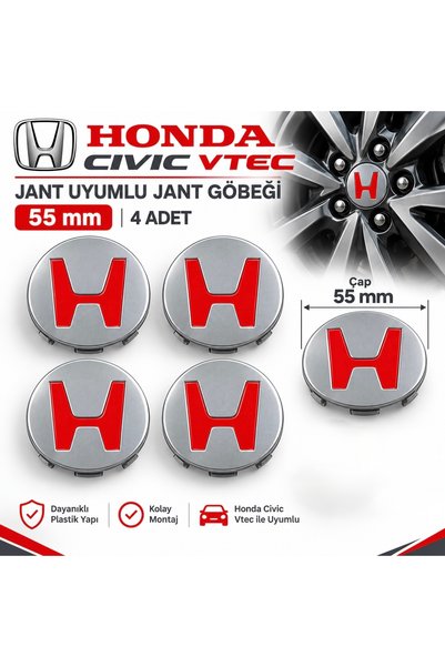 MemoDigital Universal Honda Cıvıc Vtec Jant Uyumlu Jant Göbek Kapağı 55 mm