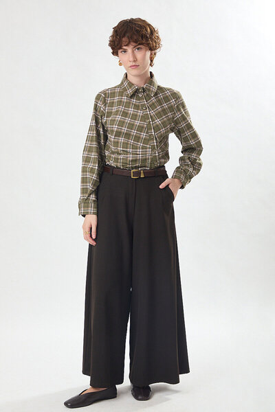 ZÜLAYS Wide Leg Polyviscon Trousers Bitter Brown