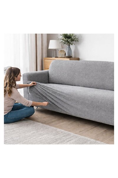 OEM Husă elastică canapea 3 locuri 170–220 cm, gri – întindere 4 direcții pen...