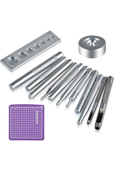 Worldity 14pcs Leather Die Punch Snap Kit, Stainless Steel Rivet Setting Tool...