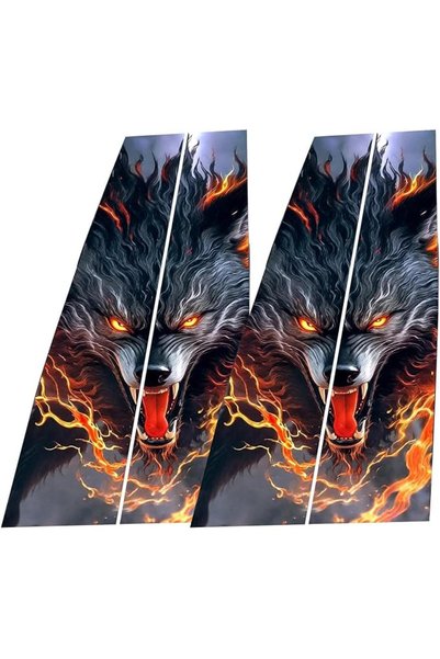 Generic Car Window Pillar Stickers Waterproof Film Black Wolf Engulfed In Flames
