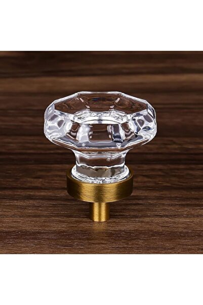 GENERAL Glass Crystal Dresser Cabinet Knobs Antique Vintage Brass, Octagon Kn...
