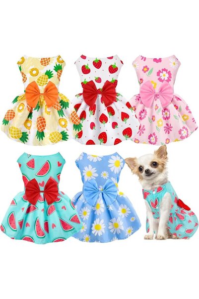 SWIUKPHE Strawberry Print Dog Dress for Small Dogs, Cute Cotton Cat Clothes w...