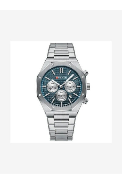 Curren Ανδρικό Ρολόι 43mm Χρονογράφος με Μπαταρία και Μεταλλικό Μπρασελέ Ασημ...