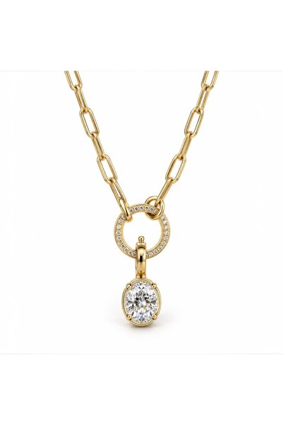 neslyaccessories Çıkabilir Oval Taş Charmlı Ataç Zincirli Kolye