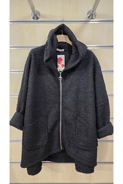 Park Moda Italian Boucle Jacket with Hood, Plain Pattern