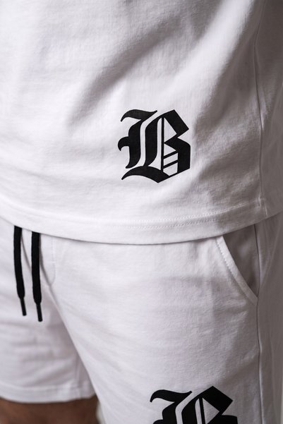 Stoykis Men's Shorts T-Shirt Set Gothic B Letter Printed 100% Cotton Summer Bottom Top Set - White