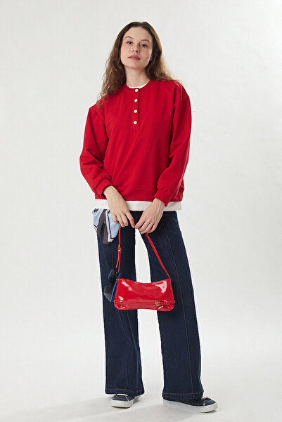 ZÜLAYS Button Detailed Garnished T-Shirt Red