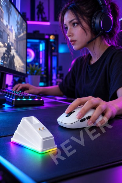 Rever RGB Manyetik Şarj Standlı Kablosuz Gamibng Oyuncu Mouse | 6400 DPI | Bluetooth & USB Alıcılı