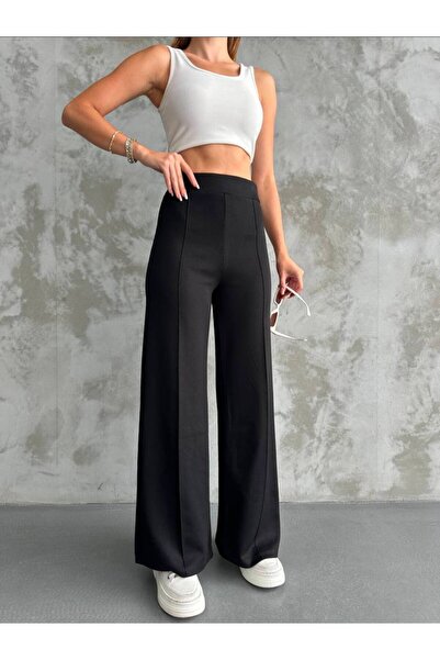 VELLMORA Modal Fabric Waist Belted Palazzo Trousers with Grass Detail