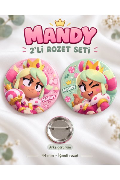 Tasarım Brawl Stars Mandy 2’li İğneli Rozet Seti – 44 mm Çanta ve Yaka Rozeti