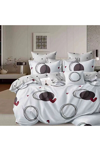 decorami Double bed linen with Stretchy, satin Cotton , Grey, polka dots