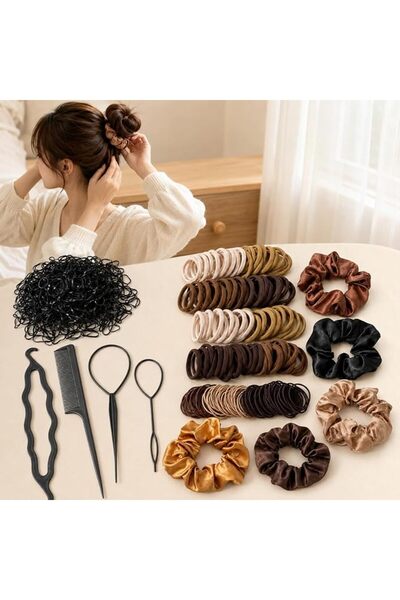 Coffeenjord Coffee Brown Scrunchies Set for Women, Soft Elastic Hair Ties
