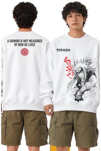 Fuddy Moda Hanorac unisex supradimensionat, fără glugă, cu imprimeu Jiraiya E...
