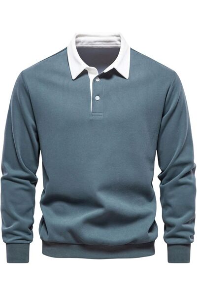 GENERAL MakingDa Mens Polo Neck Sweatshirts Long Sleeve Casual Pullover Sweat...