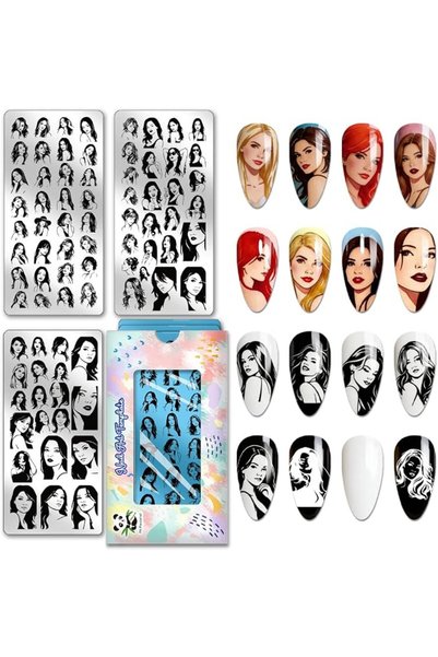 PH PandaHall 3 قطع من لوحات طباعة الأظافر بتصميم صور نسائية، لوحة صور ظلية لش...