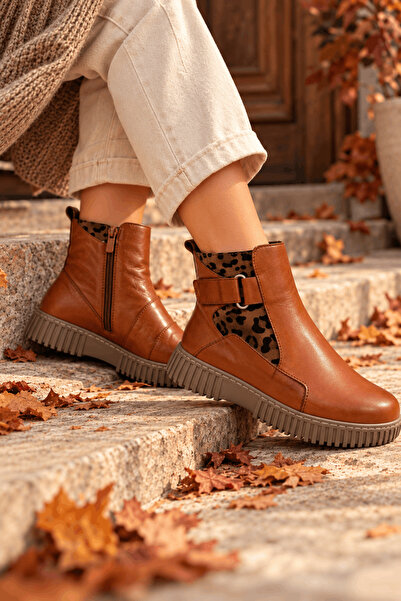 İNZE AYAKKABI Genuine Leather Zippered Boots Model Name: Brıgıd