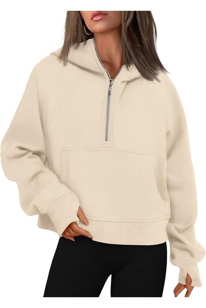 GENERAL WYNNQUE Womens Quarter Zip Pullover Cropped Hoodies Long Sleeve Fleec...