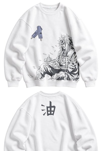Fuddy Moda Hanorac unisex supradimensionat cu logo Naruto Jiraiya, imprimat c...