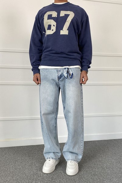 Alışveriş Sokağı Buz Mavisi Bol Kalıp Baggy Jean | STK2121-Jean