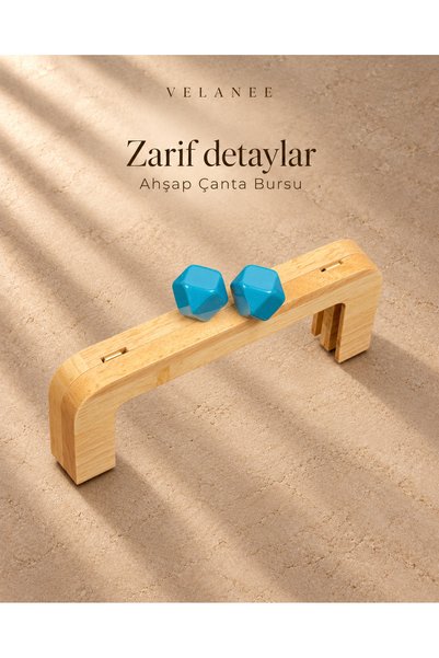 VELANE STORE Doğal Ahşap Çanta Bursu Mavi Renk 20 cm - Vidaları Dahil