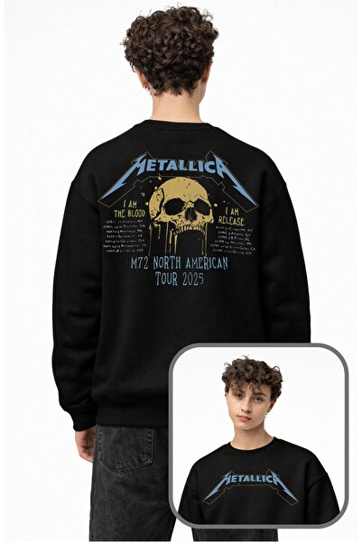 Fuddy Moda Unisex Oversize Φούτερ χωρίς κουκούλα με στάμπα στην πλάτη Metalli...