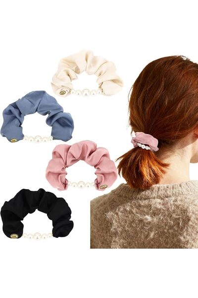 GENERAL 4 PCS Silk Hair Scrunchies Pearl Design for Women Girls Elastic Ponyt...