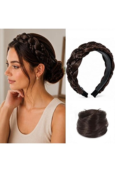 GENERAL Braided Headband & Straight Hair Scrunchie Set, Volume-Boosting Synth...