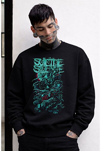 Fuddy Moda Hanorac unisex supradimensionat Suicide Silence cu imprimeu Black ...
